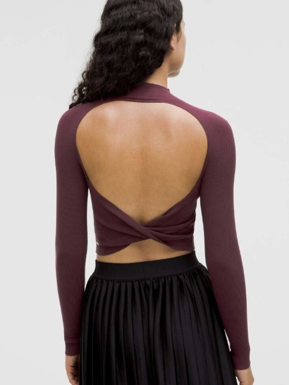 NWOT Lululemon Ribbed-Knit Twist-Back Mockneck Sweater. Crop. Garnet. Size L.